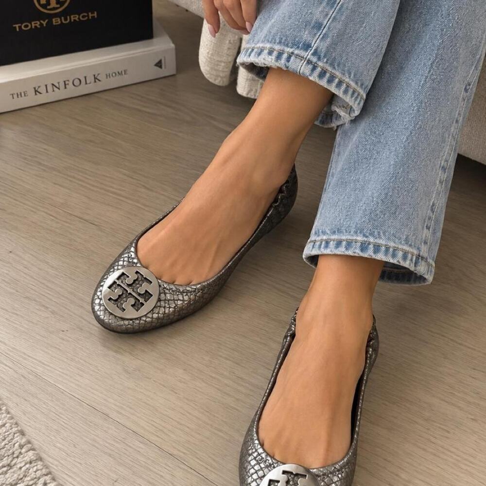 Tory burch silver snakeskin ballet